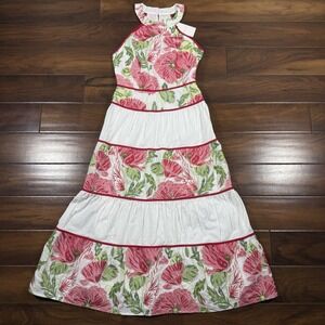 Adelyn Rae Size Small Red Ivory Floral Embroidered Haven Halter Midi Dress